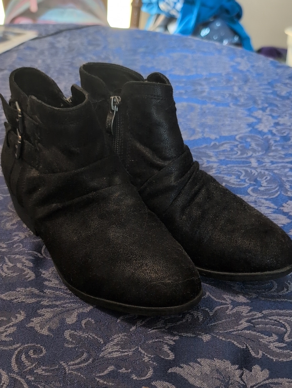 Women’s Black Suede Ankle Boots - Classic Zip & Buckle Style